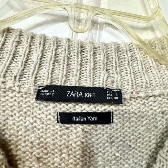 Zara Dress Cable Knit Crewneck Long Sleeve Slit Front Italian yarn Size L - Picture 2 of 4